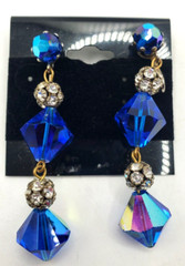 Vintage Long Drop Blue Crystal Clip Earings 1960’s