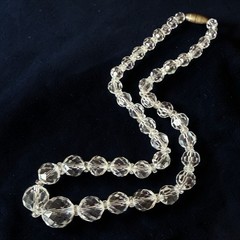 Crystal Necklace Vintage Glass Faceted Bead Strand Mid Century 15 Inch