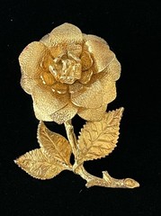 Vintage Gold Tone Layered Rose Flower Brooch Pin