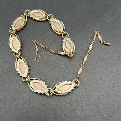 Vintage Pink Thermoset Station Necklace Gold Tone Mid Century Choker
