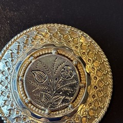 Vintage Gold Tone Domed Floral Etched Round Brooch Pin Openwork Victorian 1.75”