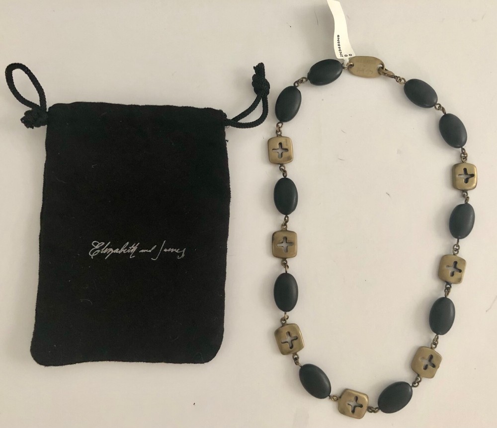 NWT Robert Lee Morris Elizabeth & James Brass & Ebony Cross Necklace Pouch $195