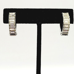 Clear Baguette Sparkly Rhinestone Hinged Clip On Small Hoop Vintage Earrings