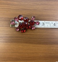 Vintage Red And Pink Prong Set Brooch With Matching Clip On Earrings A4 Pat Pend
