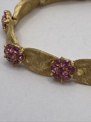 Vintage Trifari Birthday Ribbon Bracelet Pink Rhinestones 6.5″ October Gold Tone