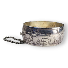 Vintage Silver Plated Story Teller Africa Simba Hinged Bangle Bracelet