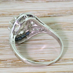 Art Deco 3CT Lab-Created Diamond & Sapphire Wedding 14K White Gold Finish Ring