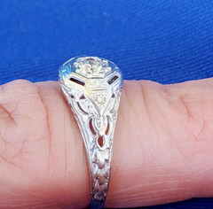 Original EARTH MINED DIAMOND Deco Engagement Ring 18K WHITE GOLD Solitaire S 6