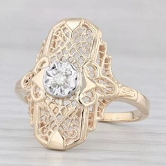 Art Deco Style 1.4Ct Round Lab Created Diamond Filigree 14K Gold FN Wedding Ring