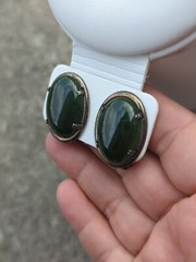 VINTAGE Sterling 925 Necklace Earrings Set Signed JJJ CHALCEDONY ? HEAVY A7