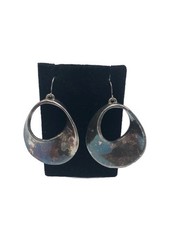 Sterling Silver VTG Modernist Electro Form Swirl Hoop Dangle 2”Earrings Israel