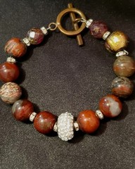 ESTATE Vintage Bracelet, Varied Jasper Beads, Pave’ Spacers, Copper & Gold Leaf