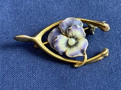 Vtg Heavy Gold Filled Pearl Pin 3.05g Jewelry Pansy In Wishbone Brooch *READ*