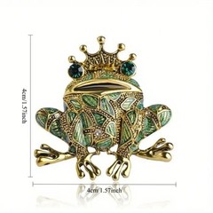 Vintage Frog Brooch Pin Green Rhinestone Eyes Gold Tone Animal Coat Scarf Gift N