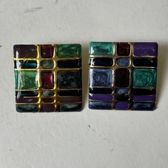 Vintage 1980s 1990s Enamel Earrings Lot Pierced Red Blue Statement Some Signed
