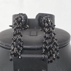 Black Crystal Glass Beaded Dangle Clip-On Earrings & Choker Set
