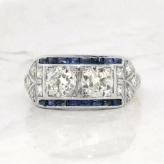 Art Deco Style 2.80Ct Lab-Created Diamond & Sapphire Engagement Ring 925 Silver