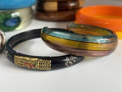 Vintage Bangle Bracelet Lot 11 Mixed Wood Acrylic Resin Lucite Boho As Is