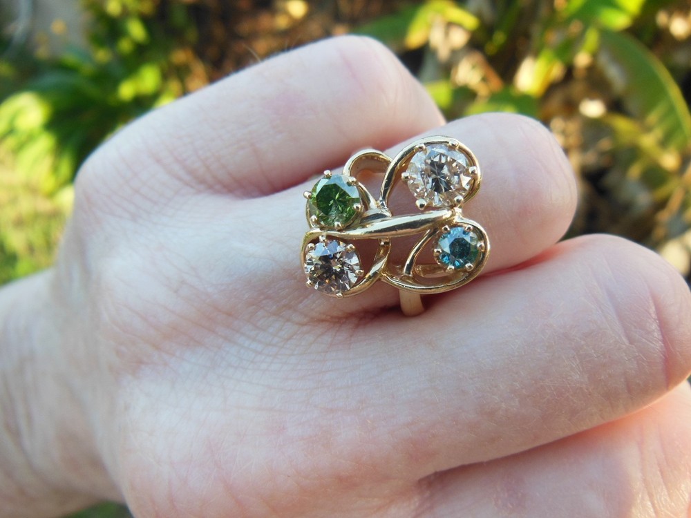 14k Gold Multi Fancy Argyle, Blue, Green Natural Diamond Ring Custom Md 2.50ctw