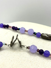 Purple Glass And Silver Metal Charms Art Deco Beaded Necklace 24 Inch