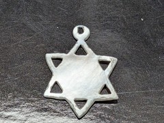 VINTAGE ‘70s Carved Mother Of Pearl Star of David 1″ Pendant Charm “Zion” Script