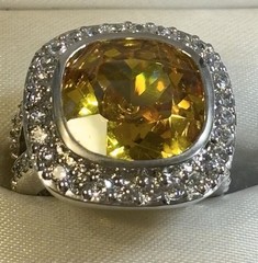Vintage 925 Sterling CZ Citrine Crystal Ring Size 6 1/4 21mm Center