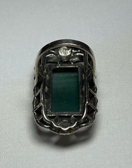 Huge Vintage Art Deco 925 Sterling Silver Green Marcasite Gemstone Ring