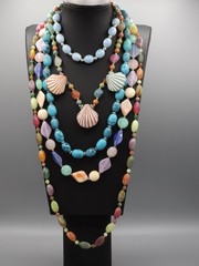 5 Necklace 1980s Career Jewelry Bundle Pastel Multicolor Pink Blue Purple Green