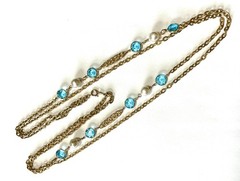 5 PIECE GOLDTONE & BLUE TOPAZ SET, 28” SWAROVSKI CRYSTAL NECKLACE RING ETC 6-154
