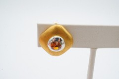 Vintage Clip On Earrings Gold Tone Orange Rhinestone