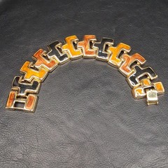 Vintage Gold Tone Link Bracelet Black Brown Enamel. 18.151