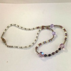 Beaded Crystal Faux Pearl Necklace Iridescent Purple Lavender