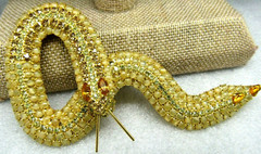 KENNETH J LANE KJL OPAQUE TOPAZ CRYSTAL Serpent Snake BROOCH BOOK PIECE 5″ Rare