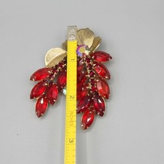Juliana for Weiss Red Navette Rhinestone Metal Leaf Brooch & Earrings BOOK PIECE