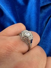Vintage 18 Karat White Gold Art Deco 0.38 Carat Old European Cut Diamond Ring