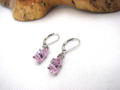 Vintage Pear Cut Pink CZ & Rhinestone Drop/Dangle Pierced Earrings SW China