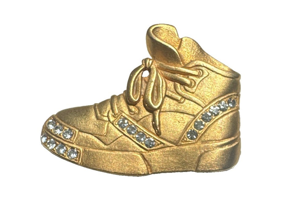 Vintage Goldtone High Top Bling Sneaker Brooch w/ Rhinestones Pin Signed JJ