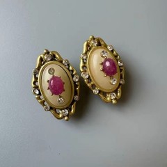 Vintage Victorian Pink Stone Necklace Set Estate Statement Jewelry Gift for Her