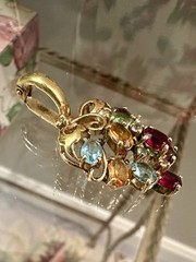 Vintage Gold Tone Fruit Salad Grape Cluster Pendant Prong Set Rhinestones 1 1/2”