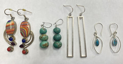 Lot Of 4 Pairs Silver Dangle Earrings Assorted Vintage Estate