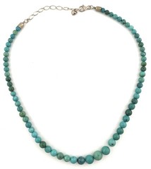 DTR Sterling Turquoise Bead Necklace Graduated Blue Green Stone 18-21 In
