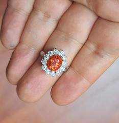 Vintage 18K White Gold Engagement Ring 4.31ct.Natural Orange Garnet Spessartite