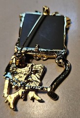 Vintage AJC Gold Tone Art Deco Fancy Lady Vanity Mirror Brooch Pin