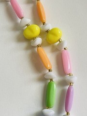 Vintage Pastel Beaded Necklace with Colorful Marble Lucite Beads and Glass Space
