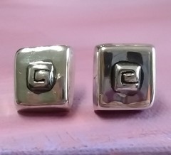 Vintage Sterling Silver 925 Mexico Geometric Square Stud Earrings 1/2″ Modernist