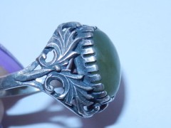 1970s Ukraine Vintage old russian Sterling SILVER 875 Ring stone nephritis jade