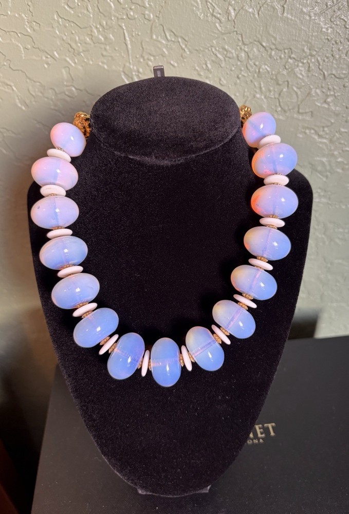 Masha Archer 17” Chunky Opalite Bead Necklace Vintage