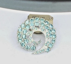 Brooch Icy Aquamarine Rhinestones Paisley Swirl Brooch Prong Set