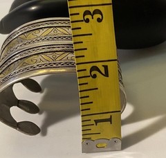 Turkmen Tekke Silver Gilt Wide Cuff Ethnic Tribal Ornate Adjustable Bracelet
