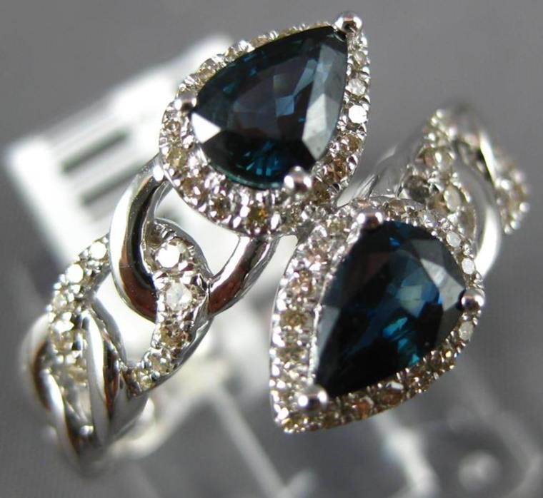 .99CT DIAMOND & AAA SAPPHIRE 14KT WHITE GOLD PEAR SHAPE & ROUND CRISS CROSS RING